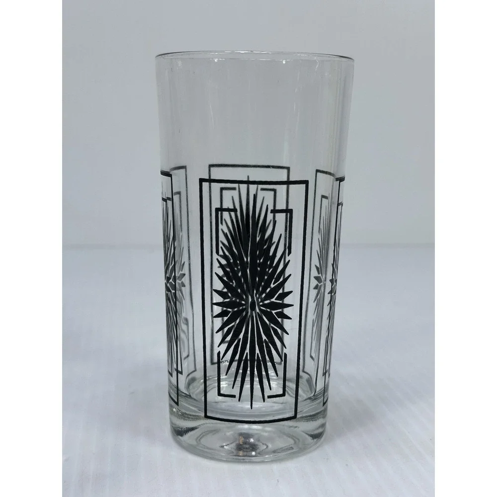 4 Vintage Atomic Mid Century Modern‎ Black Starburst Drinking Glass Tumbler